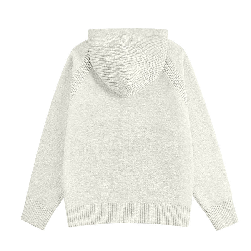 Cardigan for Men with Hood and Zipper Solid Color High-End Look Long Sleeve