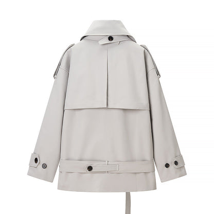 Long sleeved double breasted loose jacket windbreaker for women